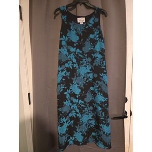 Dj Summers Black Teal Floral Sleeveless Midi Dress, Women's Size 10, Y2K